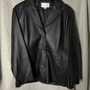 Black Genuine Leather Blazer Jacket(XL)